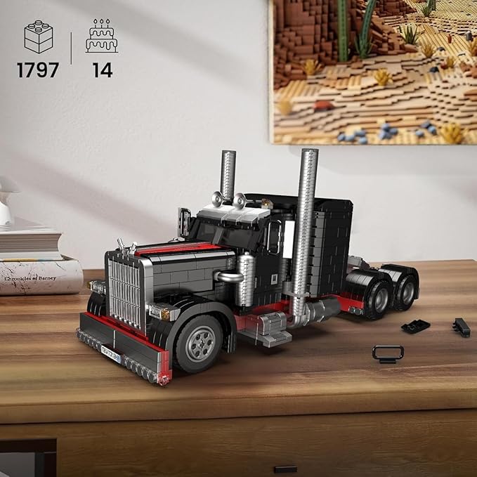 Mould King 10037 Semi Truck Building Set, Flatbed Truck Toy with 10 Wheels, Collectible Car Model to Build and Display, Buildable Gifts for Boys and Girls/Adult (1797 Pieces)