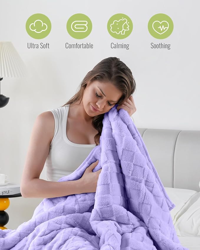 Uttermara Blankets for Adults Queen Size, 15lbs 60x80 inches Blanket with Soft Warm Plush Jacquard Sherpa, Washable Thick Throw, Light Purple