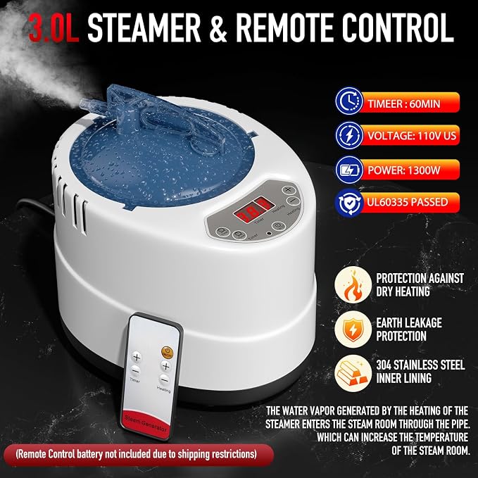 Infrared Steam Sauna with 660nm Red & Blue Light Therapy & 850nm Infrared Light Panel, 3L 1300W Steamer, Folding Chair, XXL Portable Sauna Personal Sauna Box Sauna Tent Home Sauna
