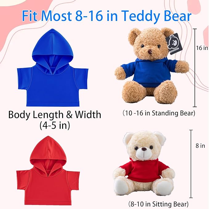 Personalized Teddy Bear Clothes with Photo Text, Custom Stuffed Animal Clothes Fit 8-16inch Stuffed Bear Clothing, Personalized Doll Clothing Make Your Own Plush Doll Shirt
