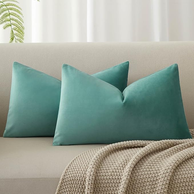 12x20 Lumbar Throw Pillow Covers Set of 2 for Couch Bed Sofa,Teal Green | Decorative Soft Velvet Cushion Covers with Invisible Zipper for Living Room Bedroom Home Decor Christmas
