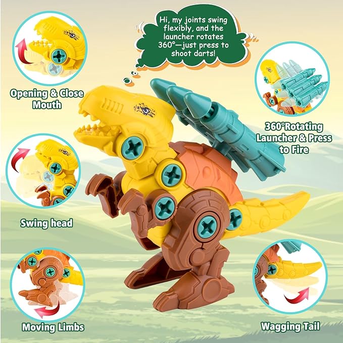 Dinosaur Toys for 3 4 5 6 7 8 Year Old Boys, Take Apart Dinosaur Toys for Kids STEM Educational Construction Building Kids Toy with Detachable, Party Christmas Birthday Easter Gifts Boys Girls
