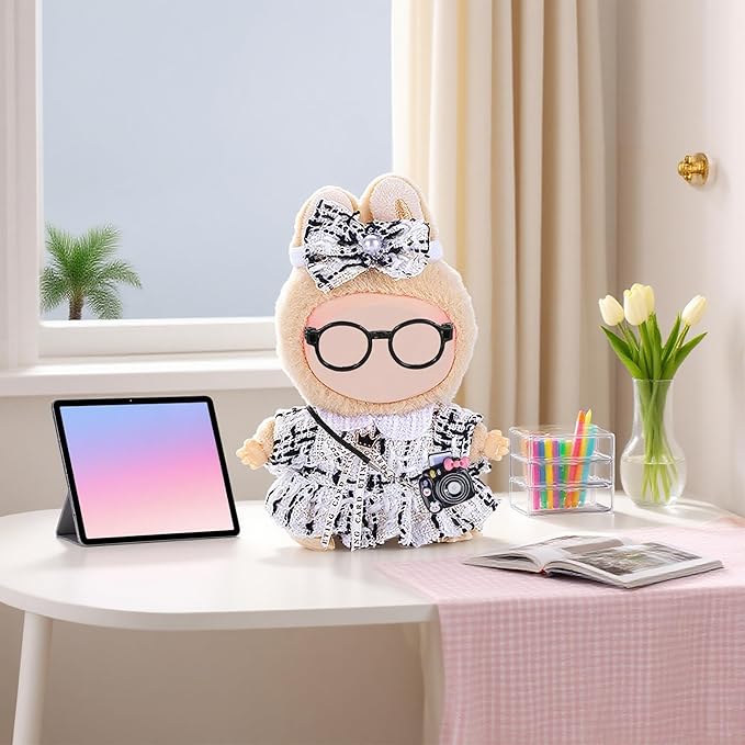 Fashion 17cm Chic Doll Clothes Accessories Set Include: 1 Hairpin, 1 Dress, 1 Glasses, 1 Bag and 1 Shoes for Dress up Your Dolls (Doll Not Included), Chic #White