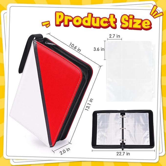 9 Pocket Card Binder with Zipper (900 Cards), Premium PU Holder, Double-Sided Display. Includes 5 Hard Plastic Sleeves for Game Cards and Sports Cards