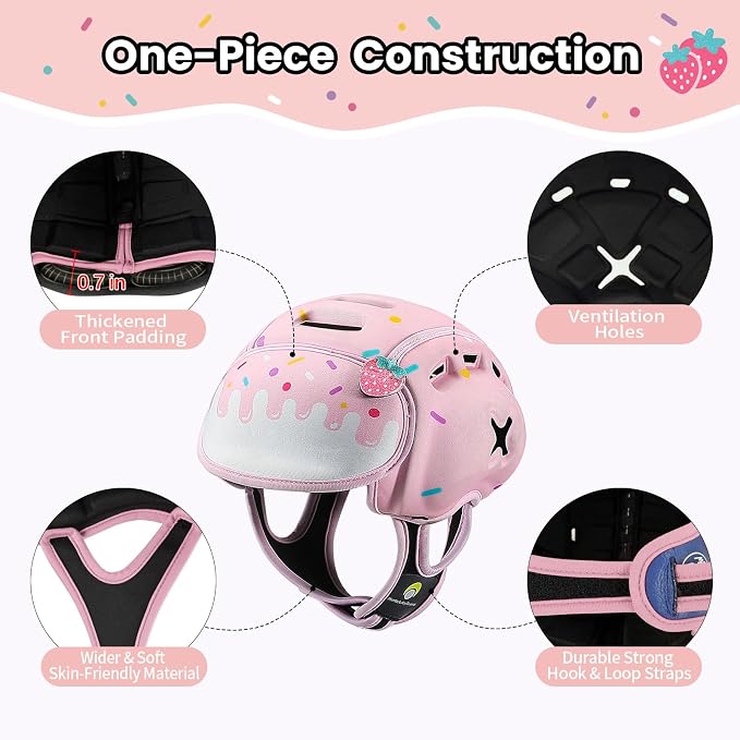 Baby Head Protector Baby Helmet for Crawling and Walking - No Bumps and Soft Safety Peak - Ultra Light and Adjustable Baby Head Protector Suitable for Babies 6-24 Months-Sweet