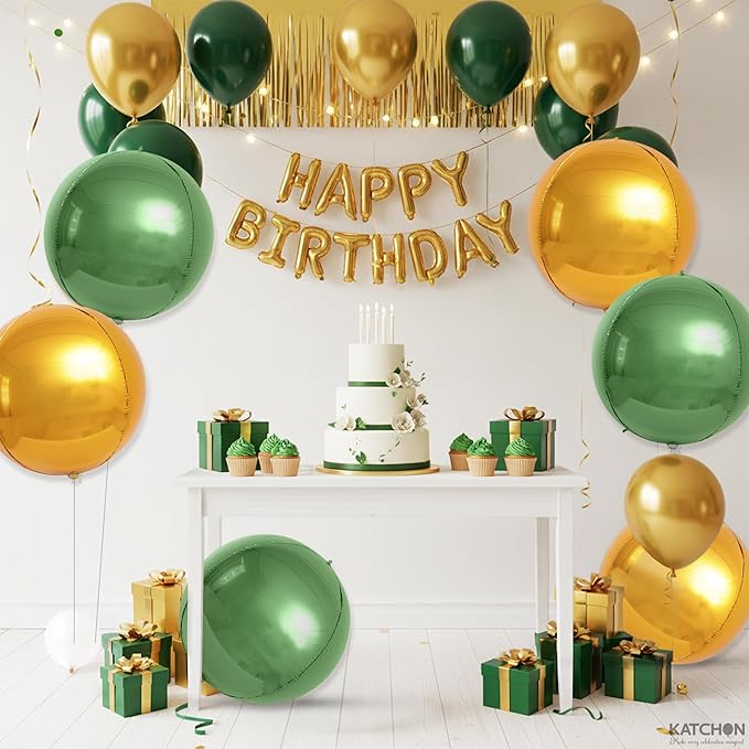 KatchOn, Sage Green and Gold Foil Balloons – 22 Inch, Pack of 6 | Mylar Balloons for Graduation Decorations 2026, Birthday, Engagement, Bridal Shower | Green and Gold Graduation Party Decorations
