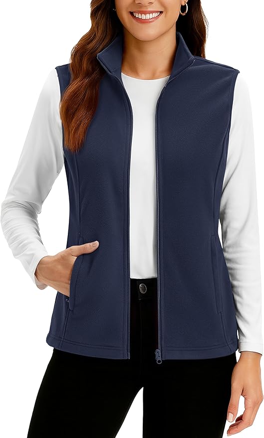 TACVASEN Women's Fleece Vest Lightweight Sleeveless Zip Jacket Outerwear | Soft Polar,Zipper Pockets,Stand Collar,Fall Winter Warm,Outdoor,Athletic,Running,Hiking,Travelling,Golf,Work