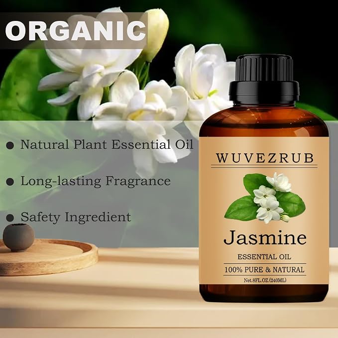 Jasmine Essential Oils 240ML, 100% Pure and Natural Essential Oil for Aromatherapy Diffuser - 8 Fl Oz/Jasmine
