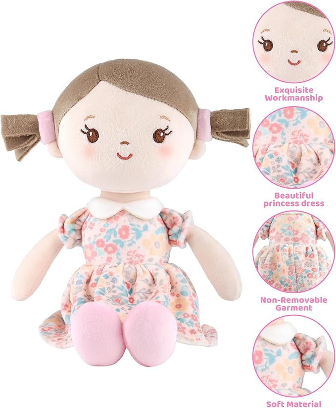 Soft Plush Baby Doll for Girls (12") - My First Baby Doll Gift for Girls, Toddlers & Infants, Machine Washable Rag Doll Toy - Pink Flower Girl