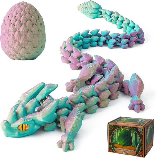 FYEFKJSA 3D Printed Dragon Eggs with Dragon Inside - 12Inch,Articulated Fidget 3D Printed Animals, Interesting Decorative Gift, Easter Basket Essentials Stuffers (Random Mist Forest)
