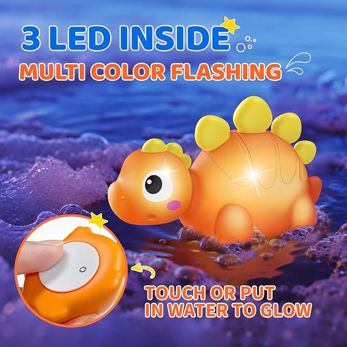 6 Packs Dinosaurs Light Up Bath Toys for Kids Ages 1-3, Water-Activated Toys Flash & Change Color, Bathtub Toys for Toddlers 2-4, Pool Floating Toys for 1 2 Year Old Boy Girl Gifts