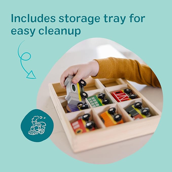 Melissa & Doug Wooden Train Cars, 8-Piece Magnetic Train Set with Toy Storage Tray, Steam Engine, Caboose, Coal & Passenger Cars, Montessori-Inspired Pretend Play Toys for Kids Ages 3+