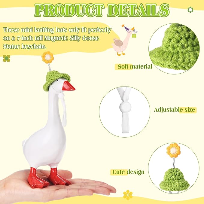 Geyoga 6 Pcs Mini Knitted Hats 7 Inch Goose Outfits Hat with Adjustable Strap Mini Porch Goose Headwear for Statue Key Holder