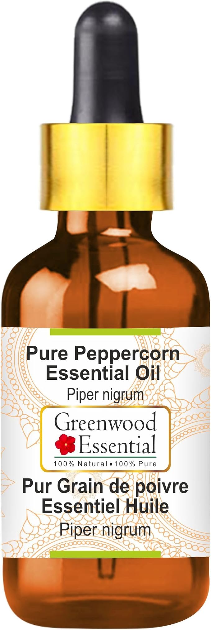 Greenwood Essential Peppercorn Essential Oil (Piper nigrum) with Glass Dropper | Pure | Non-Sticky | Non-Greasy | Lightweight | Men & Women | All Skin Types | Steam Distilled 5ml (0.16 oz)