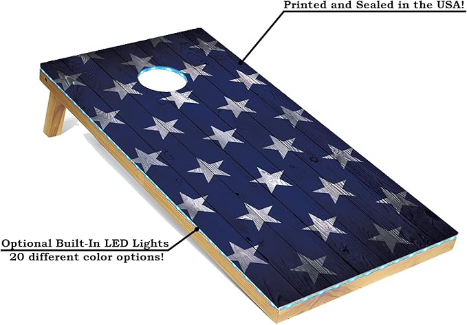 Tailgating Pros 4x2 Regulation Cornhole Boards Flag Set- Includes 8 Bean Bags, Carrying Cases, and Score Keeper - Optional LED Lights