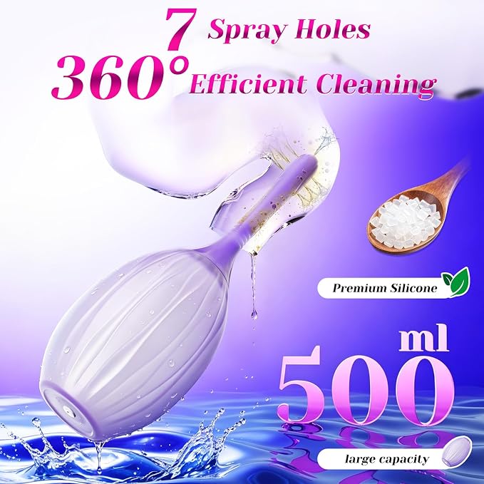 Enemas Anal Douches for Men Women - Shower Enema Bulb Douche Kit, 16.9oz | Lifetime Warranty; Shapeable Nozzle; Anti-backflow; Reusable Soft Silicone; Large Capacity; Compatible with 98% Shower Hoses;