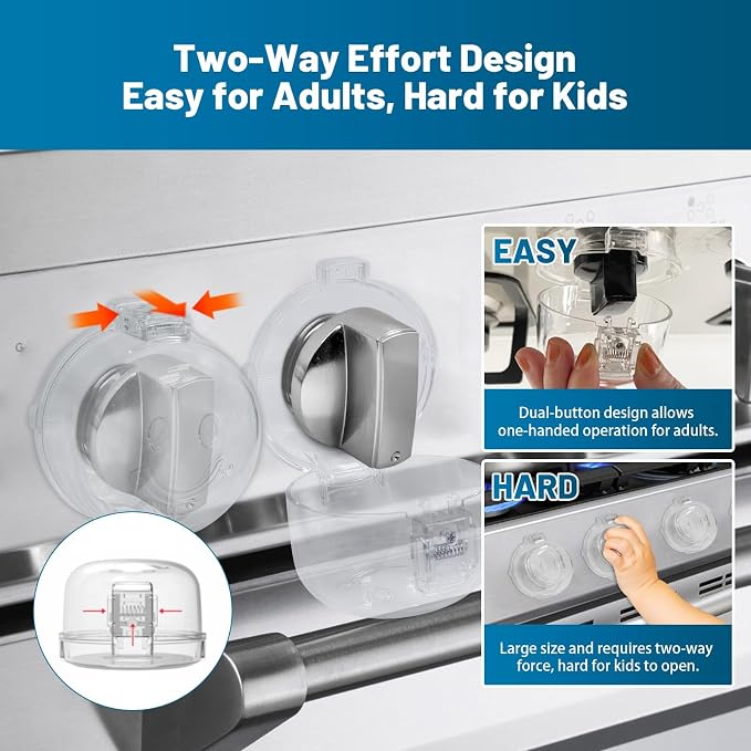 Childproof Stove Knob Safety Covers, Oven Knob Covers for Child Safety 5 Pack, Clear Stove Knob Covers & Gas Stove Locks, Heat-Resistant Adhesive,Double-Key Baby Proof Covers for Gas/Electric Burners