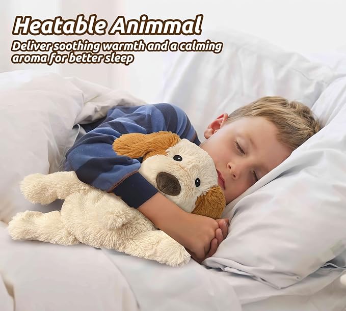 2Pcs Dog Stuffed Animals, Microwavable Stuffed Animal Adorable Fluffy Puppy Plush for Warmth, Heatable Coolable Lavender Scent Dog Plush Toys, Cute Soft Plushies for Kids & Adults Girls Boys Gifts