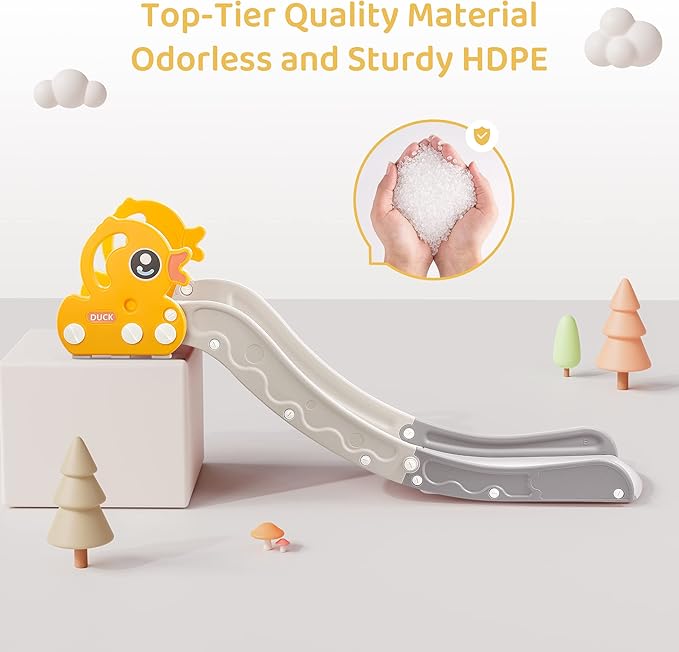 Indoor Kids Baby Couch Slide for Toddler 1-3, Sofa Slide Add-on Attachment for Bed Nugget Playgrounds, with Secure Base Guardrail, Gentle Slope Extended Buffer Zone, Fun Duck Design, Yellow
