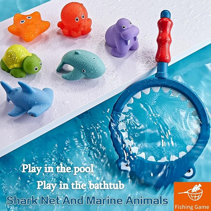 Bath Toys Playset, Fun Basketball Hoop & Balls, Bathtub Pool Shooting Game & Fishing Game, Sensory Suction Cup Spinner Spinning Top Baby Toy, for Little Boys Girls Kids Toddlers