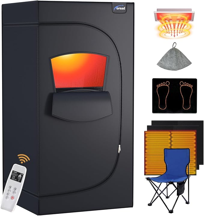 TOREAD Portable Infrared Sauna Room, Dry Sauna Tent for Detoxification and Relaxation with Red Light Therapy and Folding Chair, 9 Levels