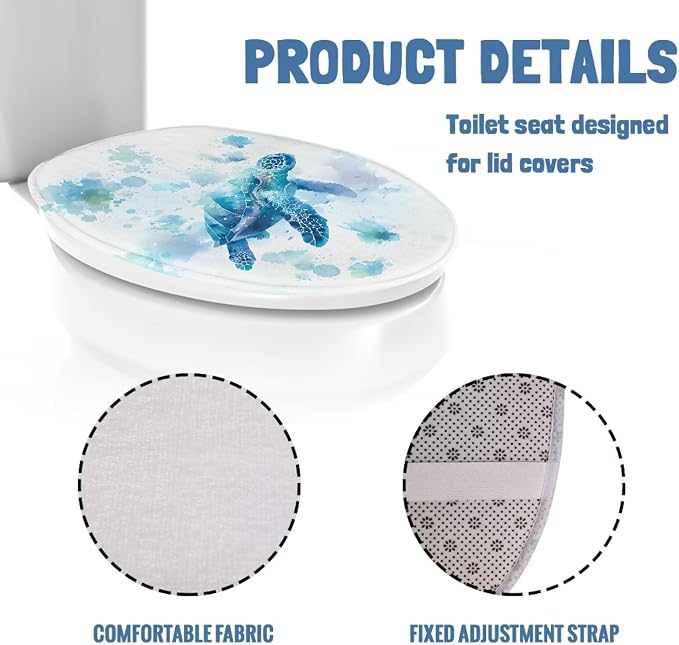 Bathroom Toilet Lid Seat Sea Turtle Toilet Protector Cover Dustproof Flannel Fabric Toilet Seat Cover Covers Stains, Stays Clean, Easy To Install