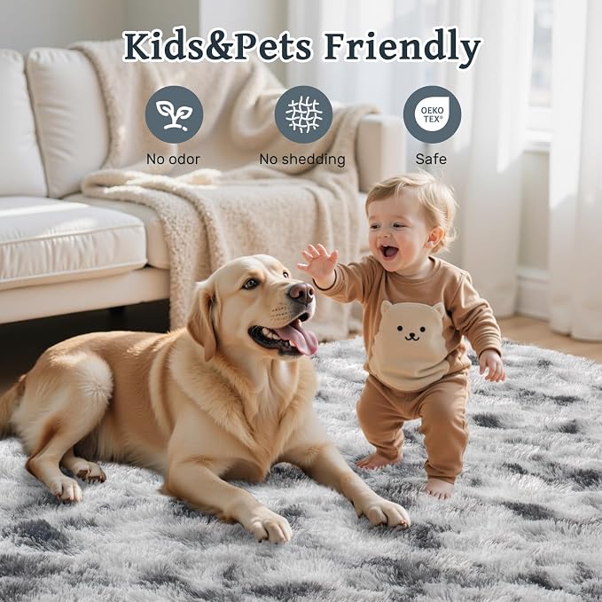 4x6 Ft Fuzzy Rugs for Living Room,Black and White Bedroom Area Rug Non-Slip,Carpet for Nursery Kids PlayRoom Indoor Modern Plush Carpets