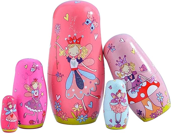 Nesting Dolls Rose Red Angel Wooden Matryoshka Russian Doll Handmade Stacking Toy Set 5 Pieces for Kids Girl