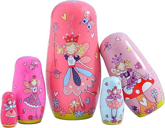 Nesting Dolls Rose Red Angel Wooden Matryoshka Russian Doll Handmade Stacking Toy Set 5 Pieces for Kids Girl
