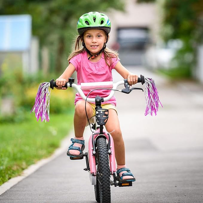 PLATT Kid's Bicycle Handlebar Streamers Colorful Ribbons Tassel for Girls Boys Bicycle Handlebar Scooter Handgrip (1Pair) (shiny pink)