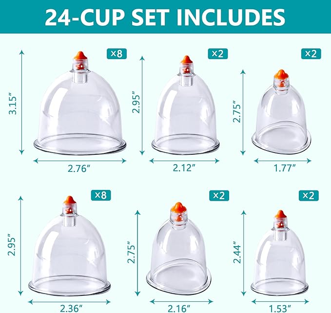 Cupping Therapy Set, 24 Pcs Cupping Set, Professional Cupping Kit for Massage Therapy, Portable Upgrade Cupping with Case, Pump Suction Cups for Cellulite Muscle Pain Relief Physical Therapy