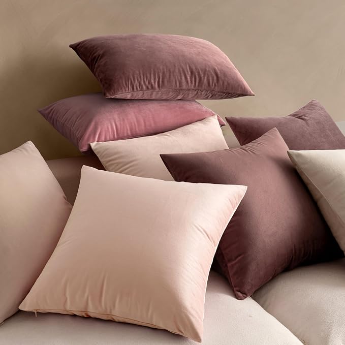 MIULEE Velvet Throw Pillow Covers 18x18 Inch Pack of 2 Pink | Soft Solid Decorative Pillow Covers, Modern Luxury Home Decor, for Couch Chair Sofa Bedroom Livingroom