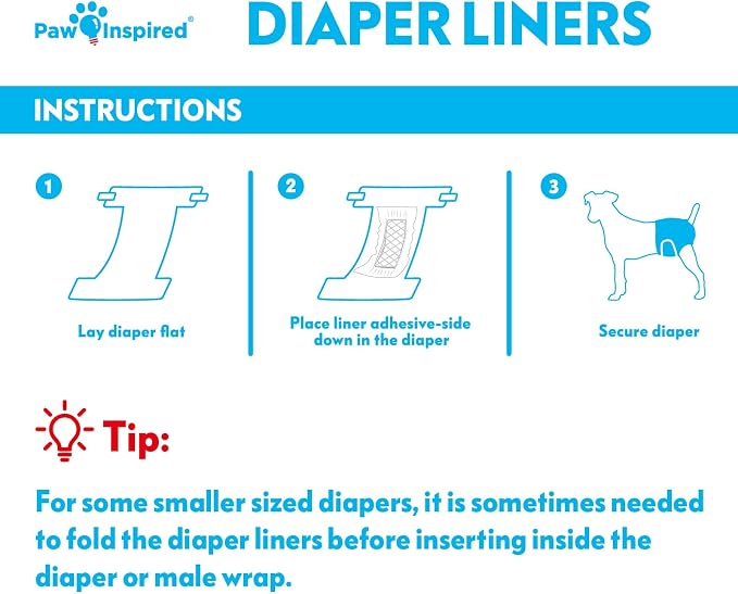 Paw Inspired Disposable Leakproof Dog Diaper Liners, 30 Pack | Super Absorbent Inserts for Reusable Washable Male & Female Dog Diapers & Belly Bands, Waterproof Backing