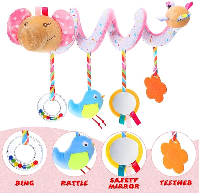 Civaner Newborn Car Seat Toys Stroller Toys for Baby 0-6 Months Infant Activity Spiral Plush Toys Hanging Car Seat Crib Toy for Boy Girls Spiral Hanging Plush Toy Baby Shower Thank You Gift(Delicate)