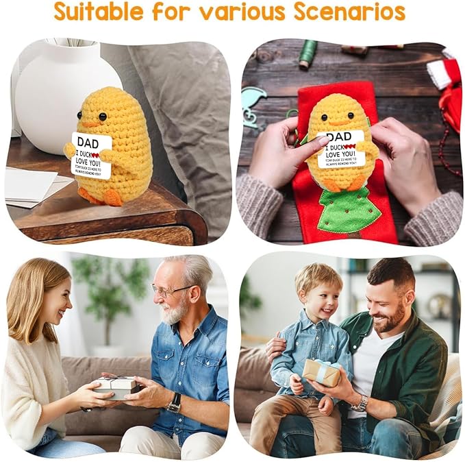 AICase for Easter Basket Stuffers Decor Fathers Day Dad Gifts from Daughter Son Wife Positive Duck Gifts Emotional Support Nuggets Inspirational Crochet Animals Handmade Birthday Present for Daddy