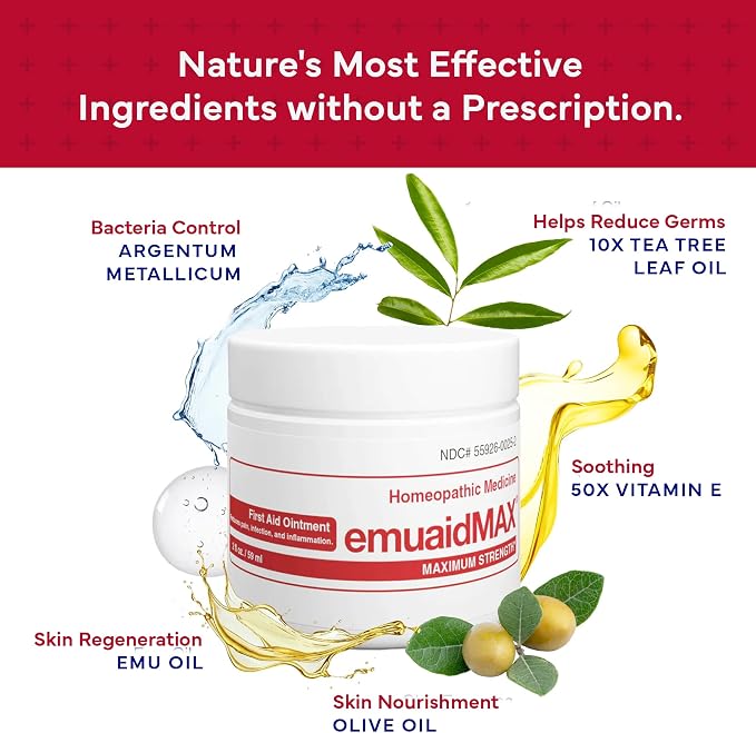 emuaid EMUAIDMAX Ointment for Itchy Skin, Maximum Strength Treatment for Athlete's Foot, Psoriasis, Jock Itch, Rash, Eczema, Cold Sores, Blisters, and Yeast Infection, 2oz