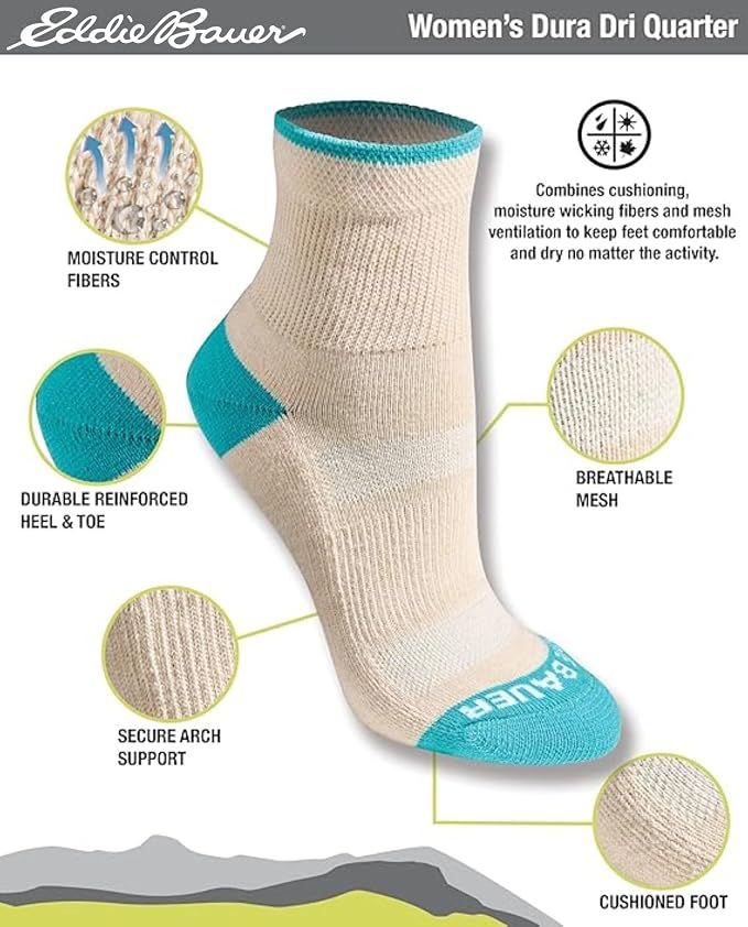 Eddie Bauer Women's Dura Dri Moisture Control 6-pair Quarter Socks