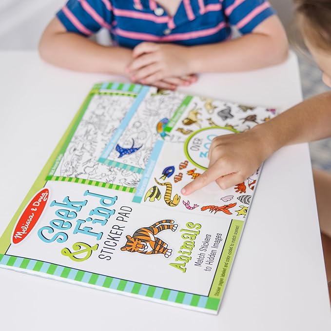 Melissa & Doug Seek & Find Sticker Pad – Animals, 400+ Stickers & 14 Scenes to Color, Search & Find Sticker Activity Pad for Coloring & Matching, Creative Learning Toys for Kids 4+ - FSC Certified