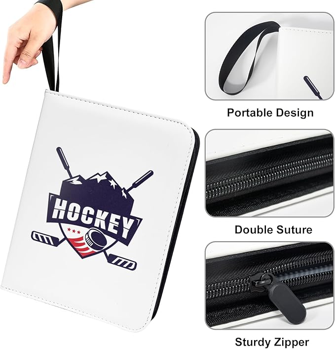 400 Pockets Hockey Card Binder for Hockey Trading Cards 2024 2025 2026 Collectors,Portable Waterproof Card Storage Book with Removable Sleeves,Compatible with Hockey,Football,Sports Game and TCG Cards