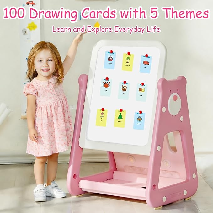 Custer's Night Drawing Robot for Kids - Montessori Painting Toys for 3 4 5 6 7 8 Year Old, Voice Interactive Educational Drawing Machine with 100 Cards,12 Colorful Pens & Music-Gift for Boys Girls P