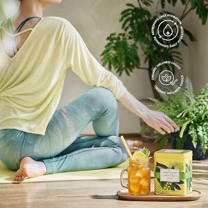 Life Plus Style Gourmet The Secret Garden Organic Lemon Ginger Green Tea 50 Tea Bags Zesty Citrus & Spicy Ginger Blend Refreshing Flavor Classic Tin