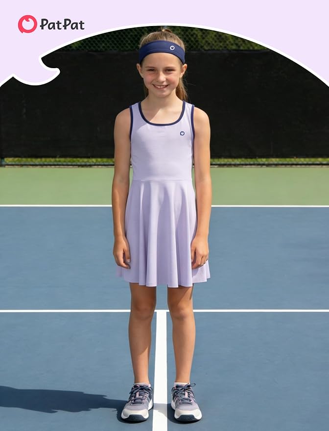 PATPAT Girls Athletic Dress Tennis Summer Outfit with Headband & Shorts | Quick-Dry RapidAir-C Fabric, Lightweight Breathable Golf Dress, Sweat-Wicking 2 Piece sets, Two Hidden Pockets