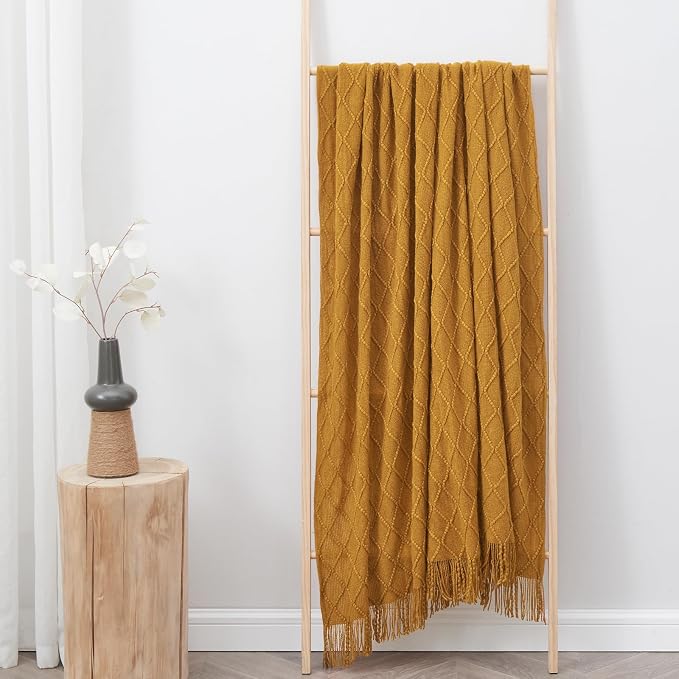 inhand Brown Knitted Throw Blanket for Couch and Bed, 60"x80" | Knit Fall Decor Halloween Blanket with Tassel, Lightweight Decorative Farmhouse Warm Woven Blankets and Throws for Women