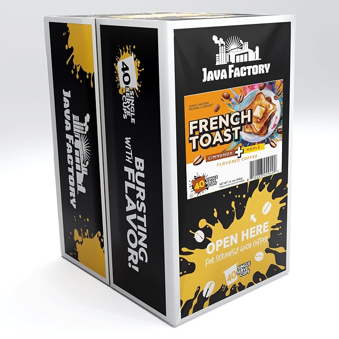 Java Factory Coffee Pods Cinnamon and Maple Flavored Coffee for Keurig K Cup Brewers, French Toast, 40 Count