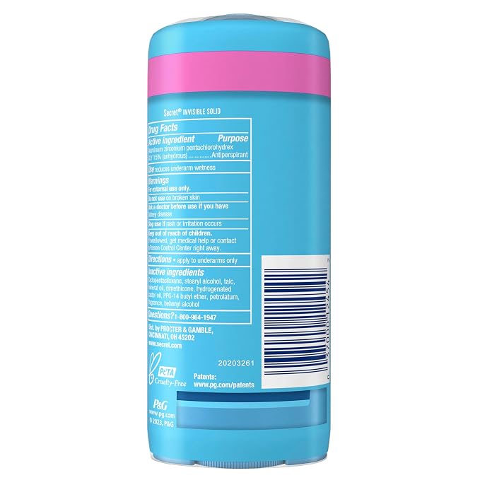 Secret Antiperspirant and Deodorant for Women, 24hr Sweat & Odor Protection, PH Balanced Protection, Gentle on Skin, Wide Solid, Powder Fresh Scent, 2.7 oz (Pack of 2)