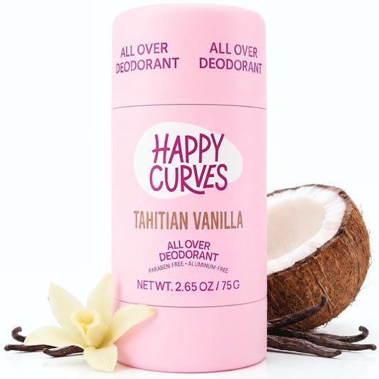 HAPPY CURVES All Over Whole Body Deodorant for Women - Aluminum-Free - Invisible All Day Layer of Full Body Protection for Long Lasting Odor Control, Sensitive Skin, & Private Parts - Tahitian Vanilla