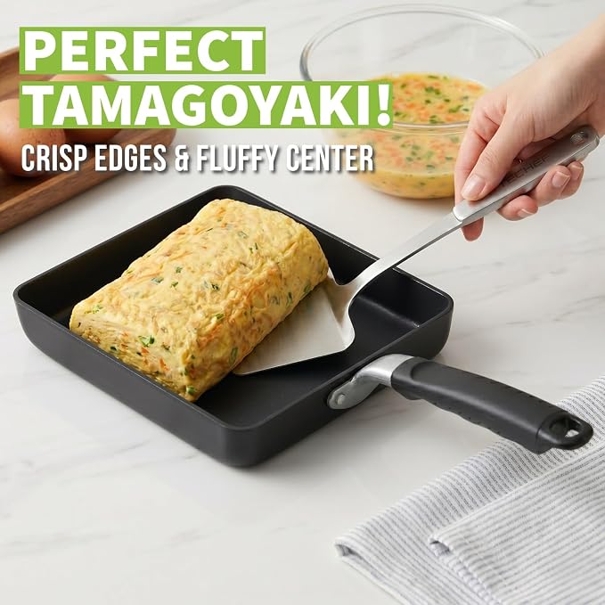 TECHEF - Tamagoyaki Japanese Omelette Pan/Egg Pan Skillet, PFOA-Free, Dishwasher Safe, Induction-Ready, Made in Korea (Black/Large)