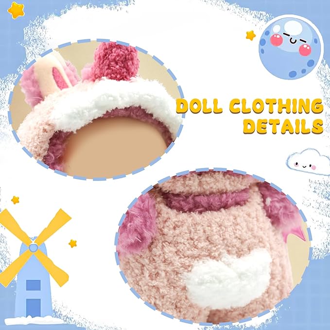 17cm Doll Clothes, Dinosaur Costume with Wings, Faking Animal Style Outfit for Cute Plush Doll, Handmade Jumpsuits for Keychain Accessories(Pink)