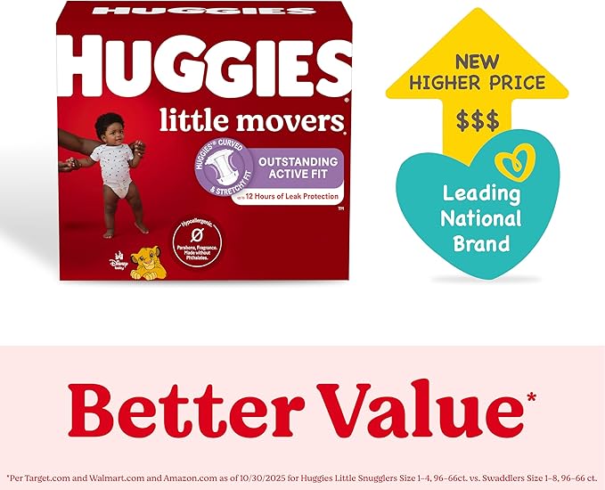 Huggies Size 3 Diapers, Little Movers Baby Diapers, Size 3 (16-28 lbs), 136 Count, Packaging May Vary