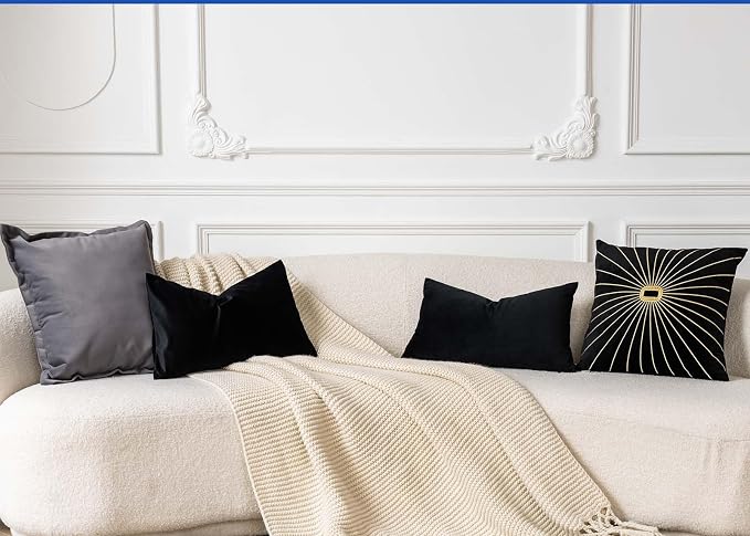 14x24 Pillow Covers Set of 2 Decorative Velvet Throw Pillow Covers,Black | Luxury Soft Cushion Covers with Invisible Zipper for Couch Sofa Bed Living Room Bedroom Home Decor Halloween